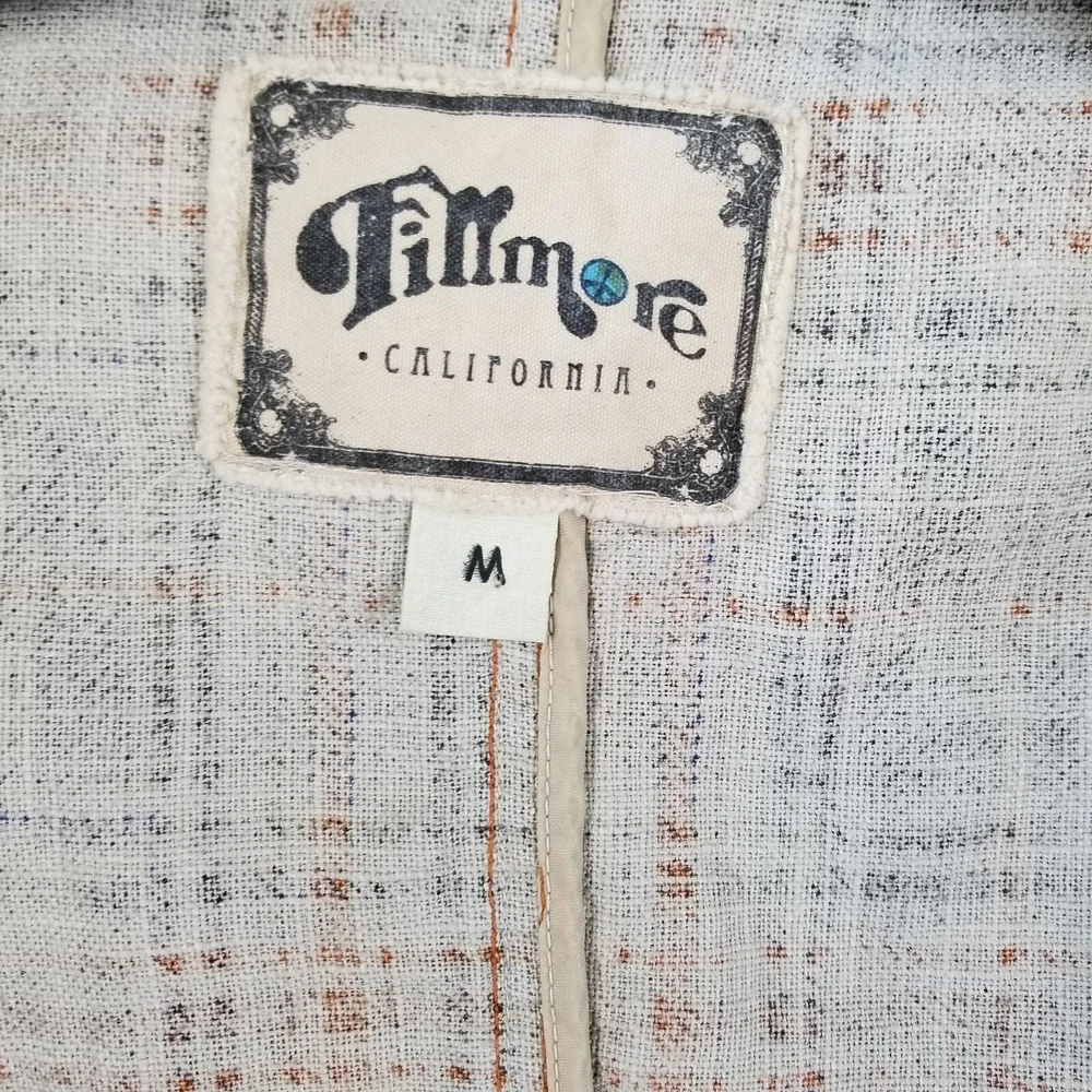 Fillmore Jacket Medium Brown Plaid 100% Linen Belted 70's Pockets Hippie‎ Retro